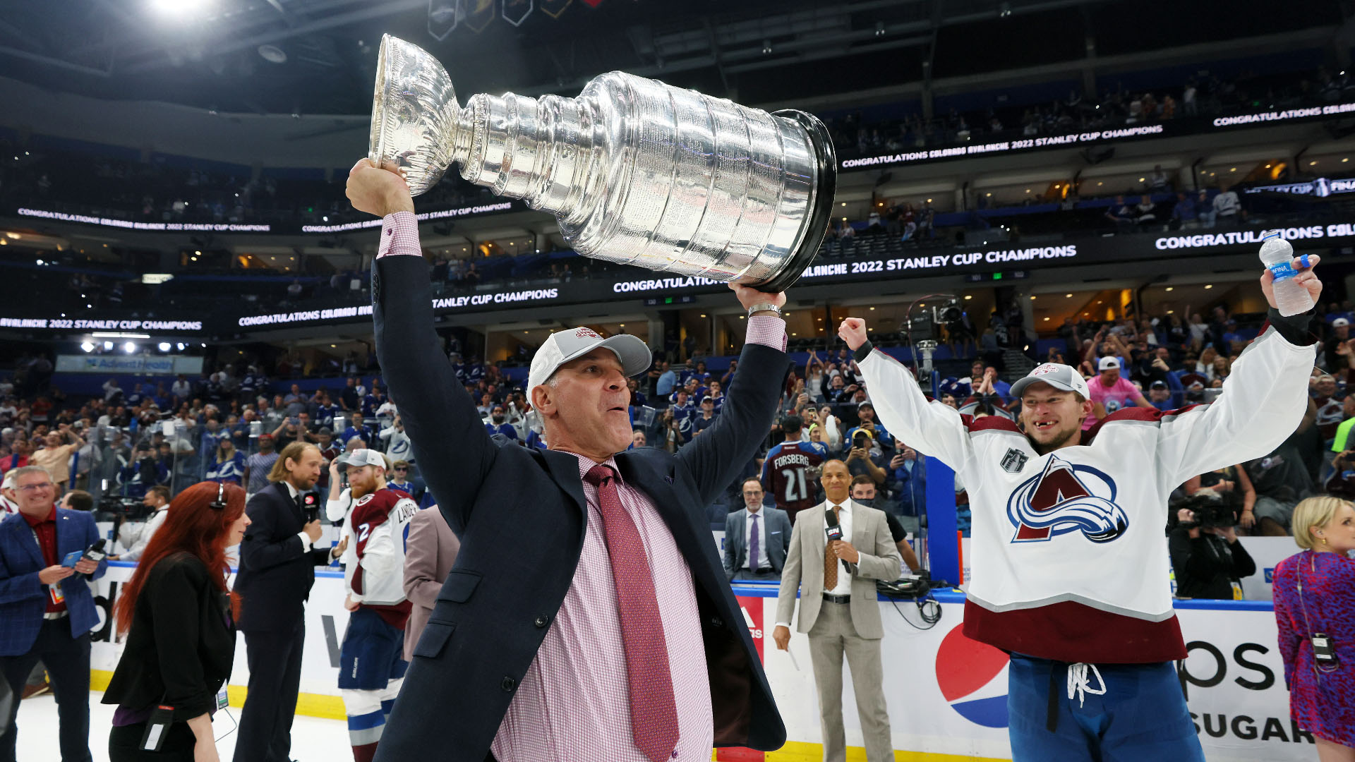 Jared Bednar holding Stanley Cup Guerilla Sports after winning the championship