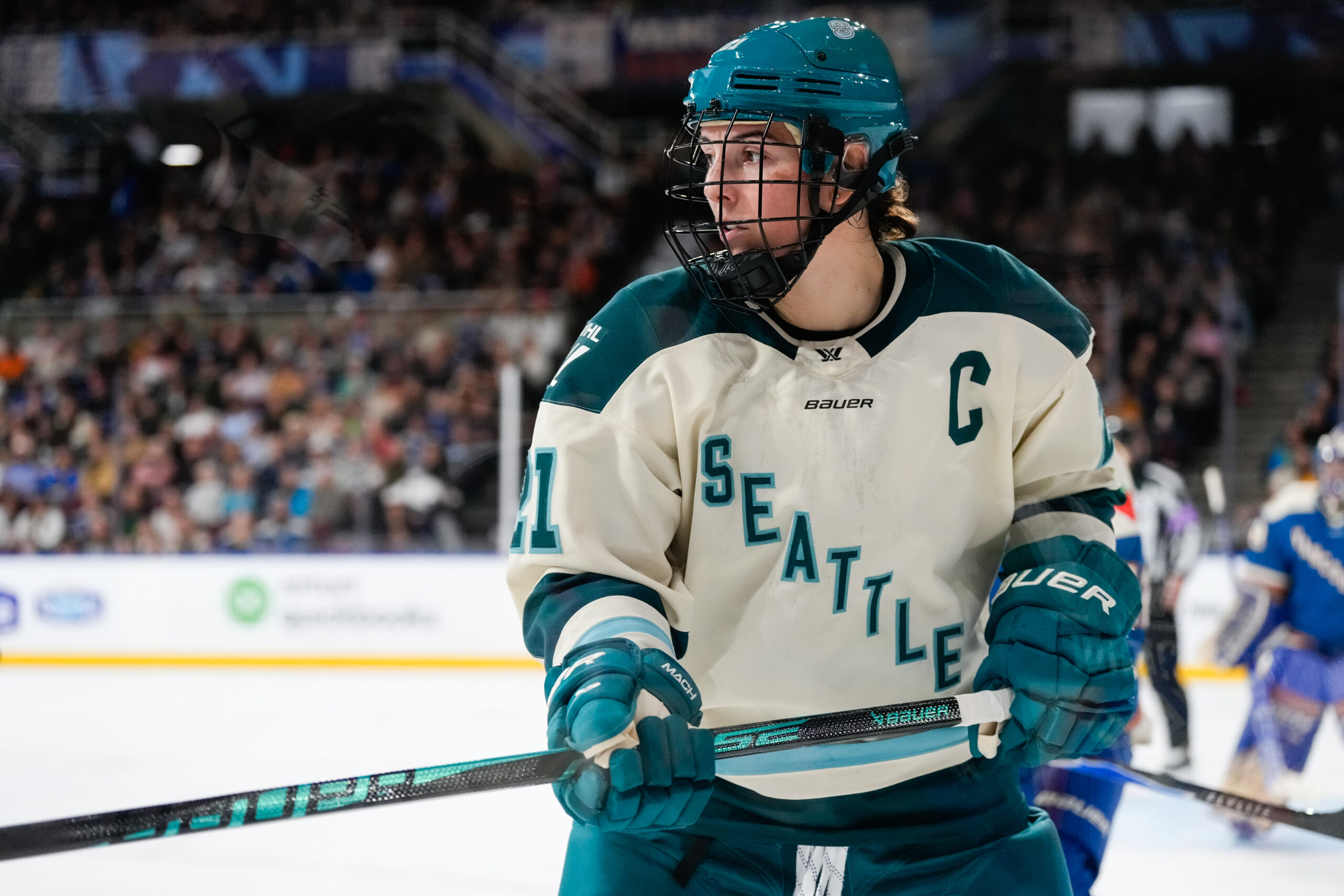 Hilary Knight wearing the C for the Seattle Torrent hockey team CREDIT PWHL